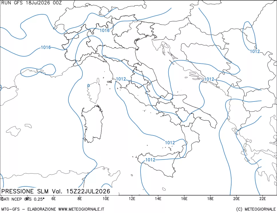 mappa Pressione sul livello del mare