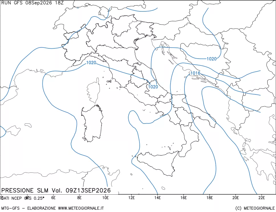 mappa Pressione sul livello del mare