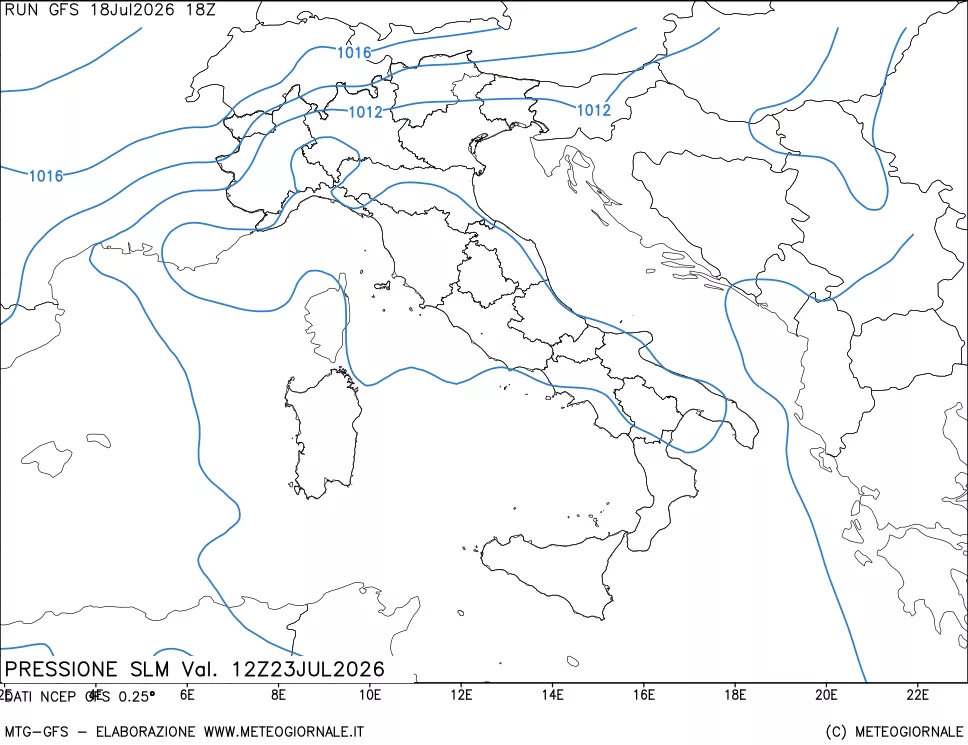 mappa Pressione sul livello del mare