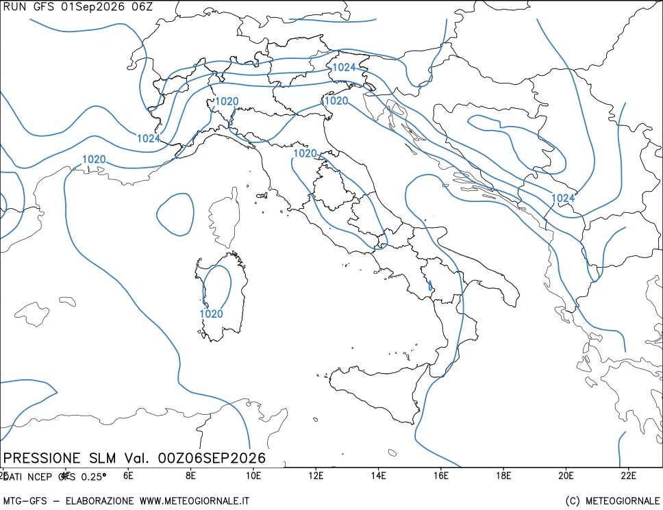 mappa Pressione sul livello del mare