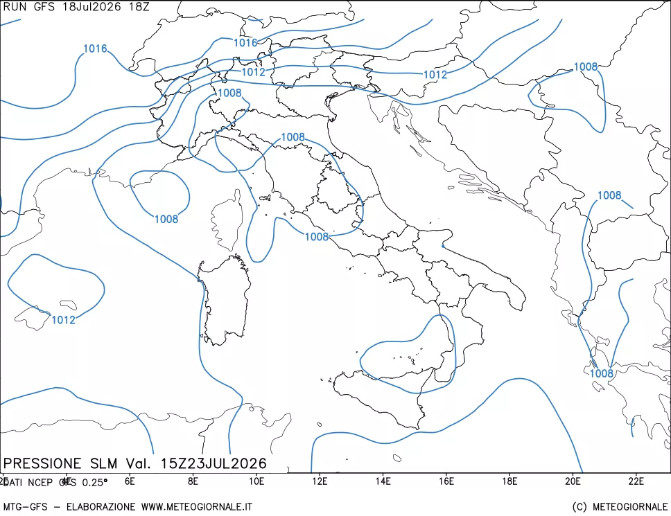 mappa Pressione sul livello del mare