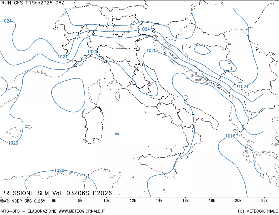mappa Pressione sul livello del mare