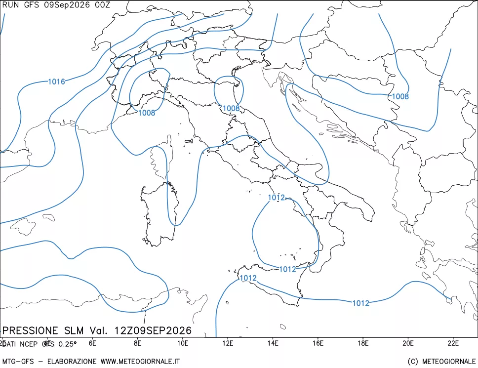 mappa Pressione sul livello del mare