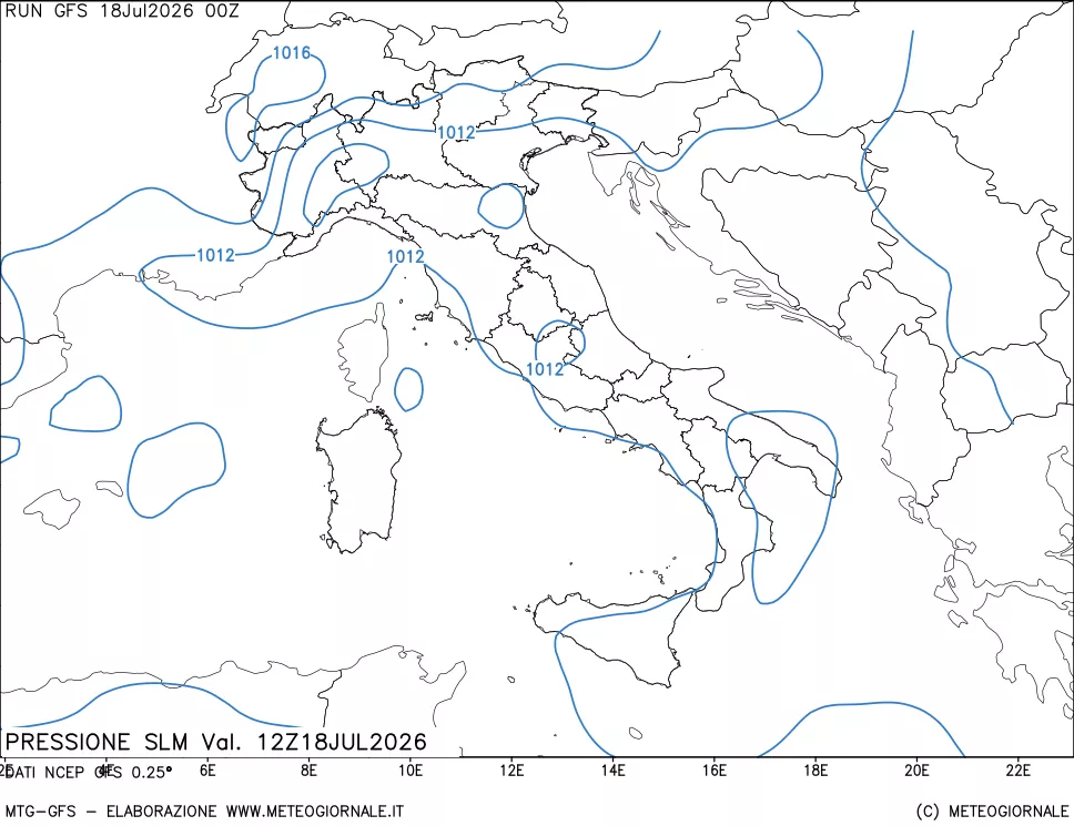 mappa Pressione sul livello del mare