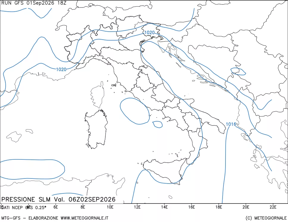 mappa Pressione sul livello del mare