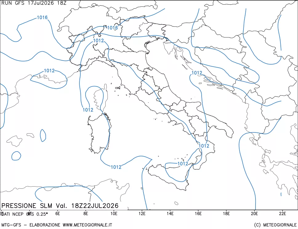 mappa Pressione sul livello del mare