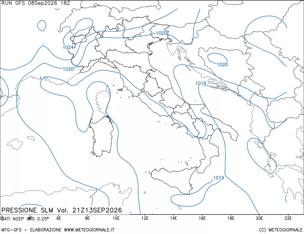 mappa Pressione sul livello del mare