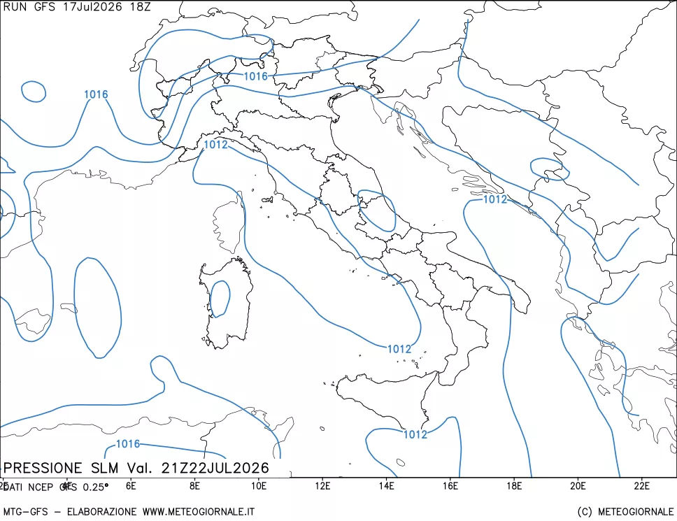 mappa Pressione sul livello del mare