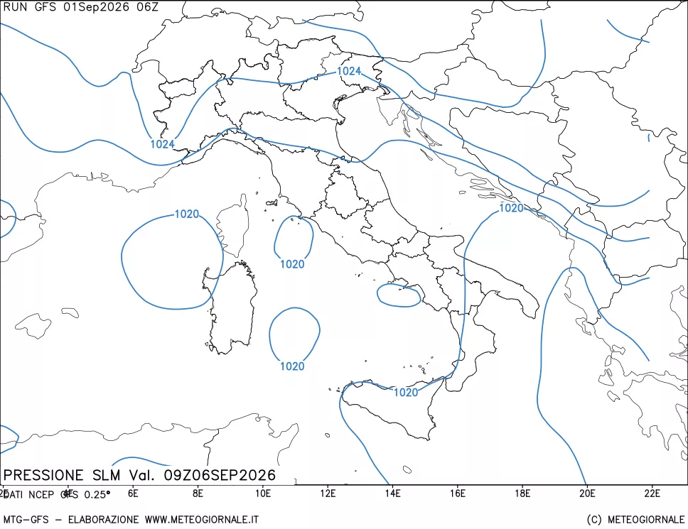 mappa Pressione sul livello del mare