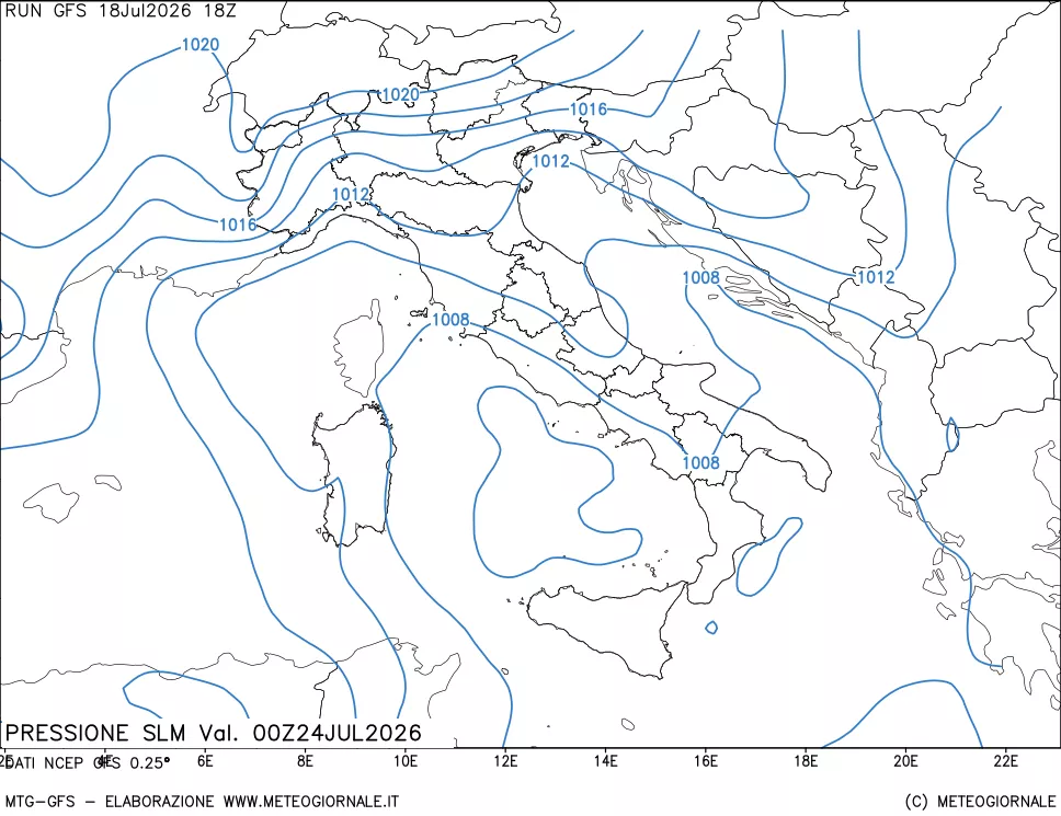 mappa Pressione sul livello del mare