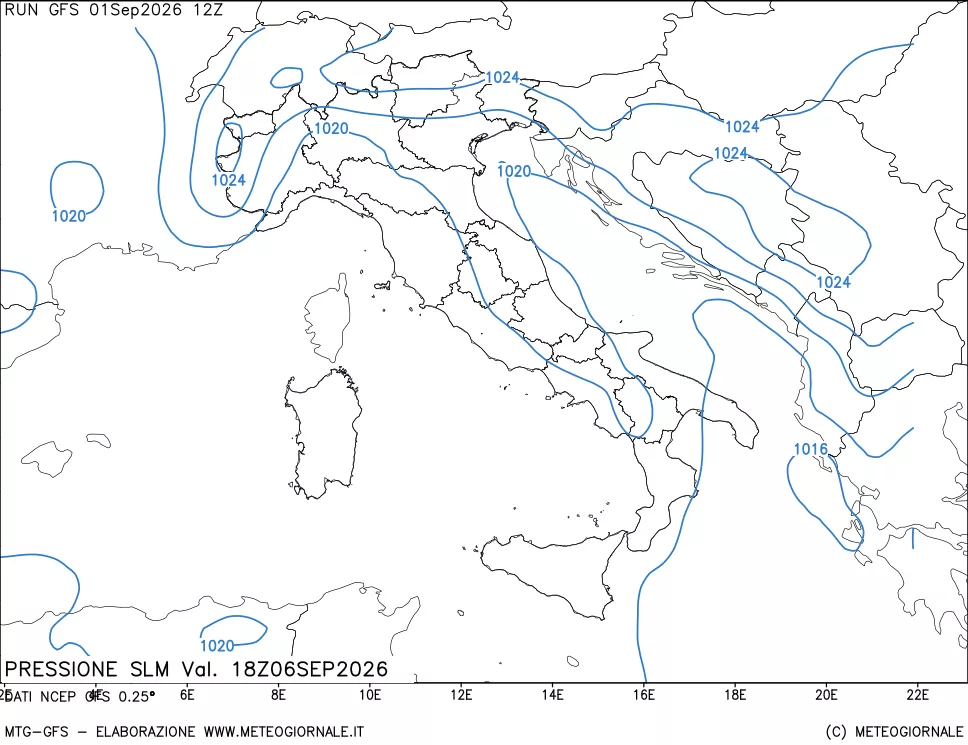 mappa Pressione sul livello del mare