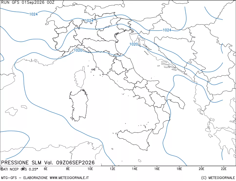mappa Pressione sul livello del mare