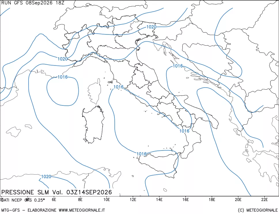 mappa Pressione sul livello del mare