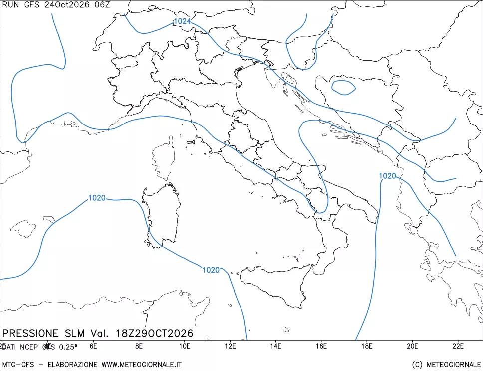 mappa Pressione sul livello del mare