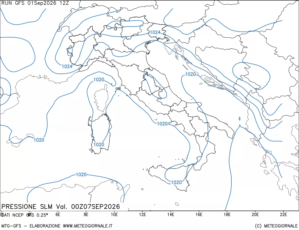 mappa Pressione sul livello del mare
