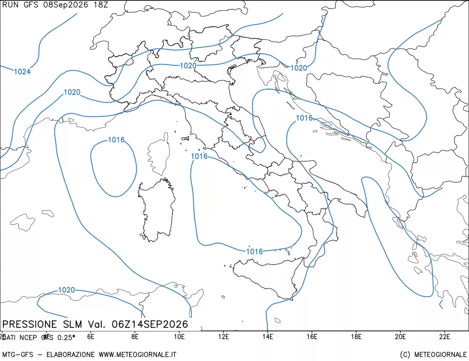 mappa Pressione sul livello del mare
