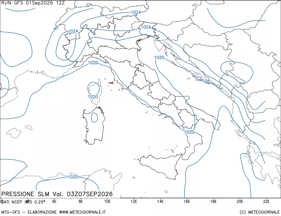 mappa Pressione sul livello del mare