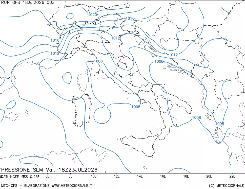 mappa Pressione sul livello del mare