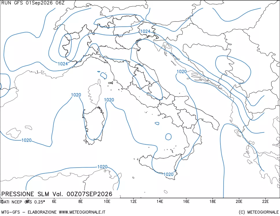 mappa Pressione sul livello del mare