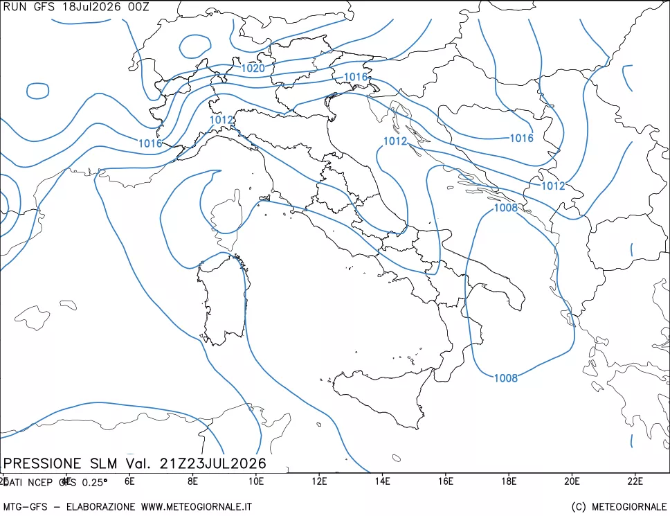 mappa Pressione sul livello del mare