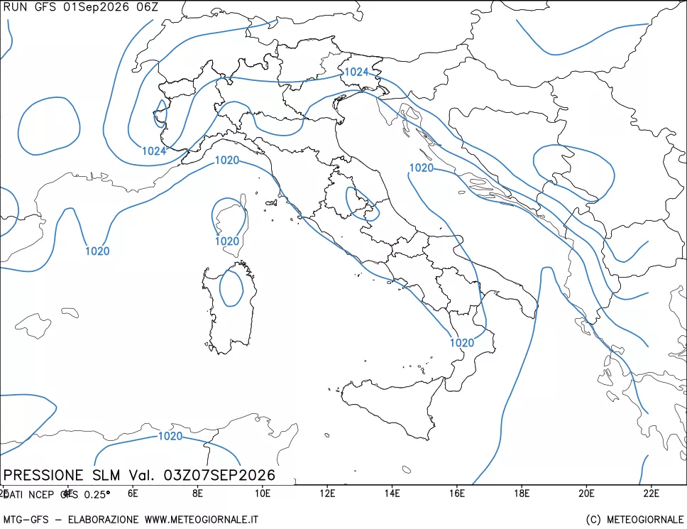 mappa Pressione sul livello del mare