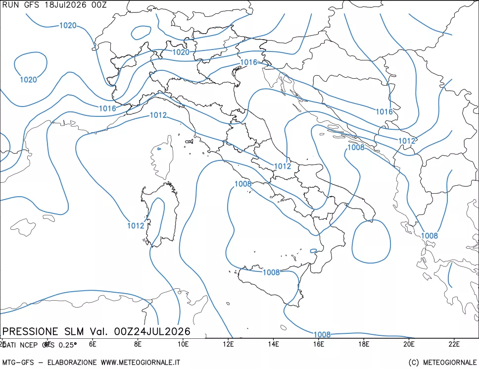 mappa Pressione sul livello del mare