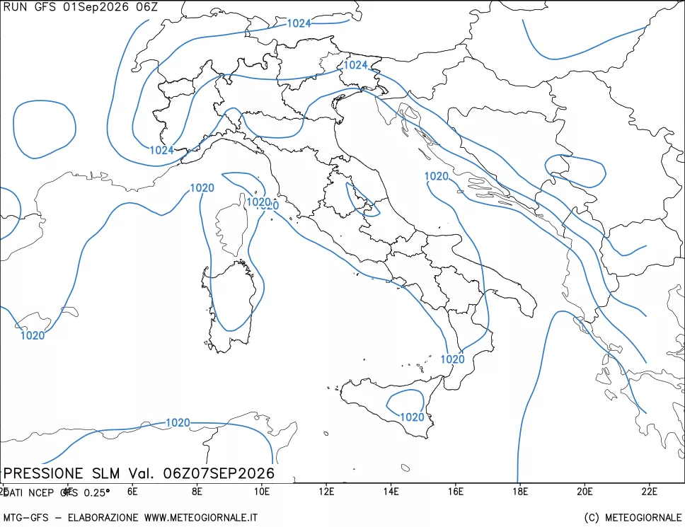 mappa Pressione sul livello del mare