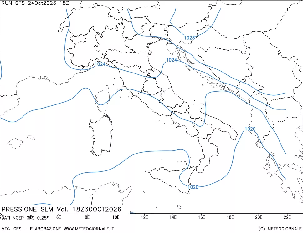 mappa Pressione sul livello del mare