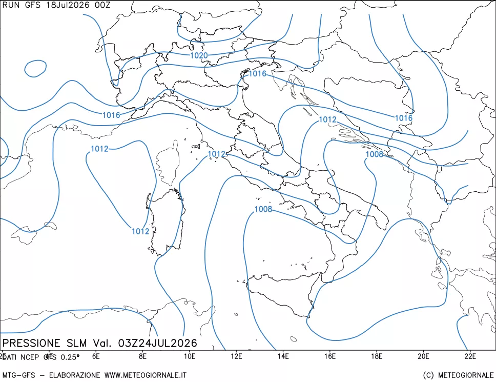 mappa Pressione sul livello del mare