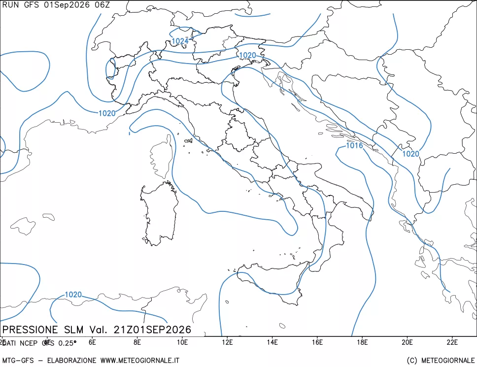 mappa Pressione sul livello del mare