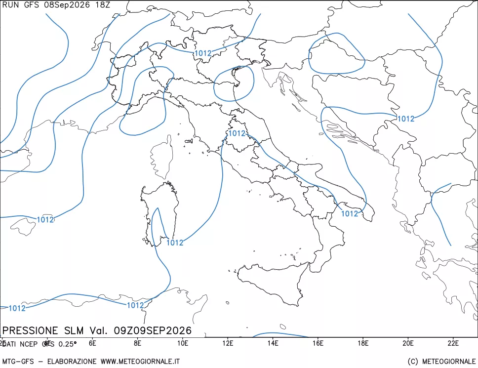 mappa Pressione sul livello del mare