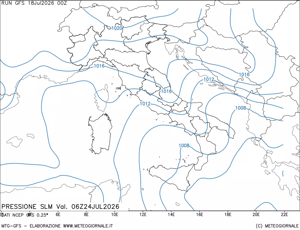 mappa Pressione sul livello del mare