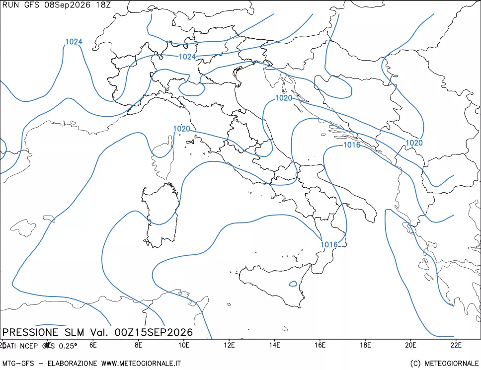 mappa Pressione sul livello del mare
