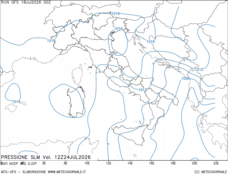 mappa Pressione sul livello del mare