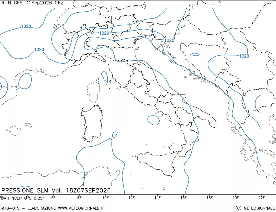 mappa Pressione sul livello del mare