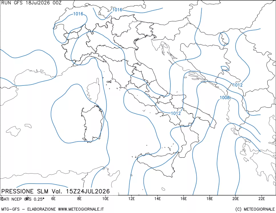 mappa Pressione sul livello del mare
