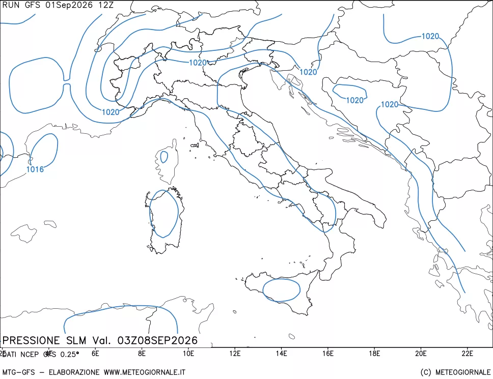 mappa Pressione sul livello del mare
