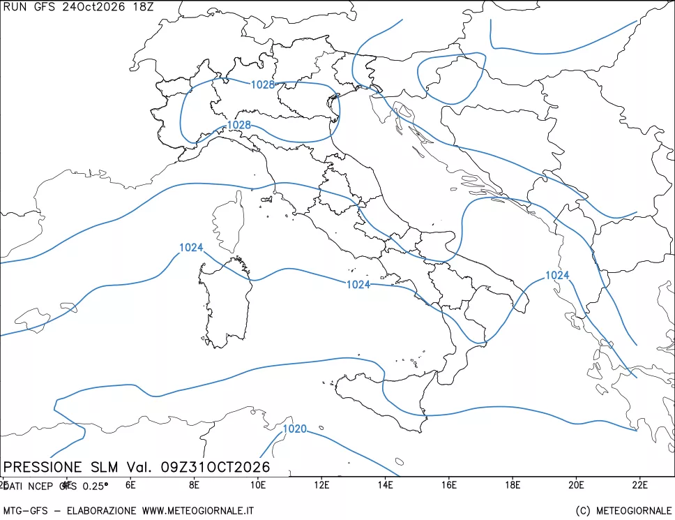 mappa Pressione sul livello del mare
