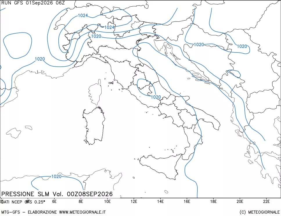 mappa Pressione sul livello del mare
