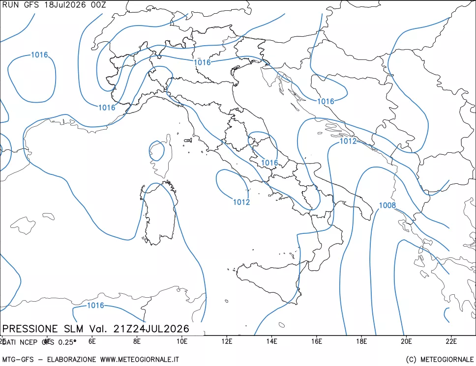 mappa Pressione sul livello del mare