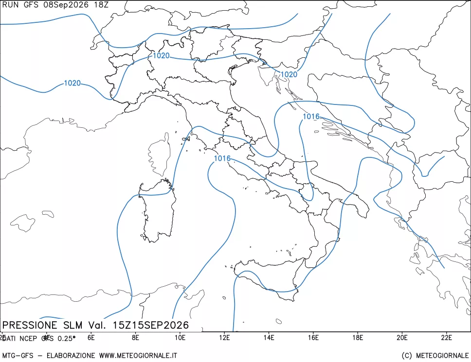 mappa Pressione sul livello del mare
