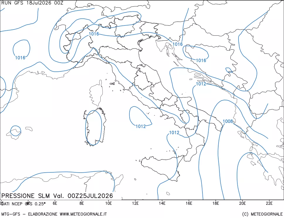 mappa Pressione sul livello del mare