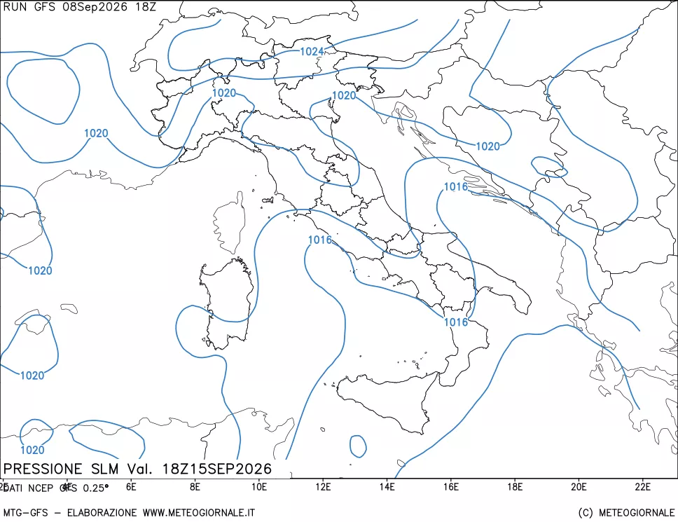 mappa Pressione sul livello del mare