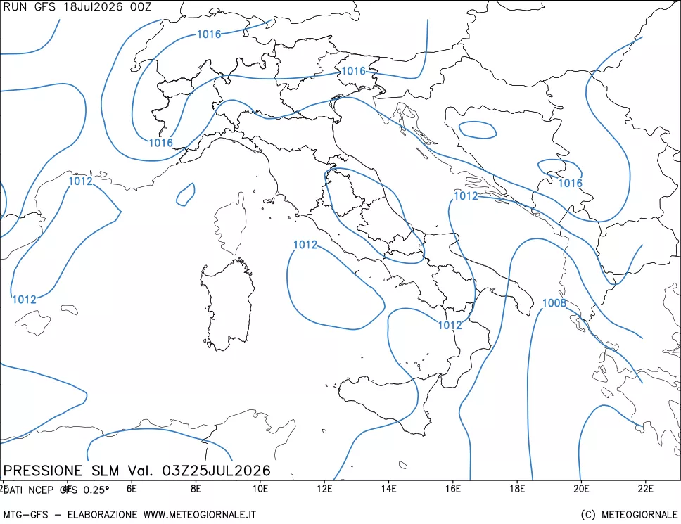 mappa Pressione sul livello del mare