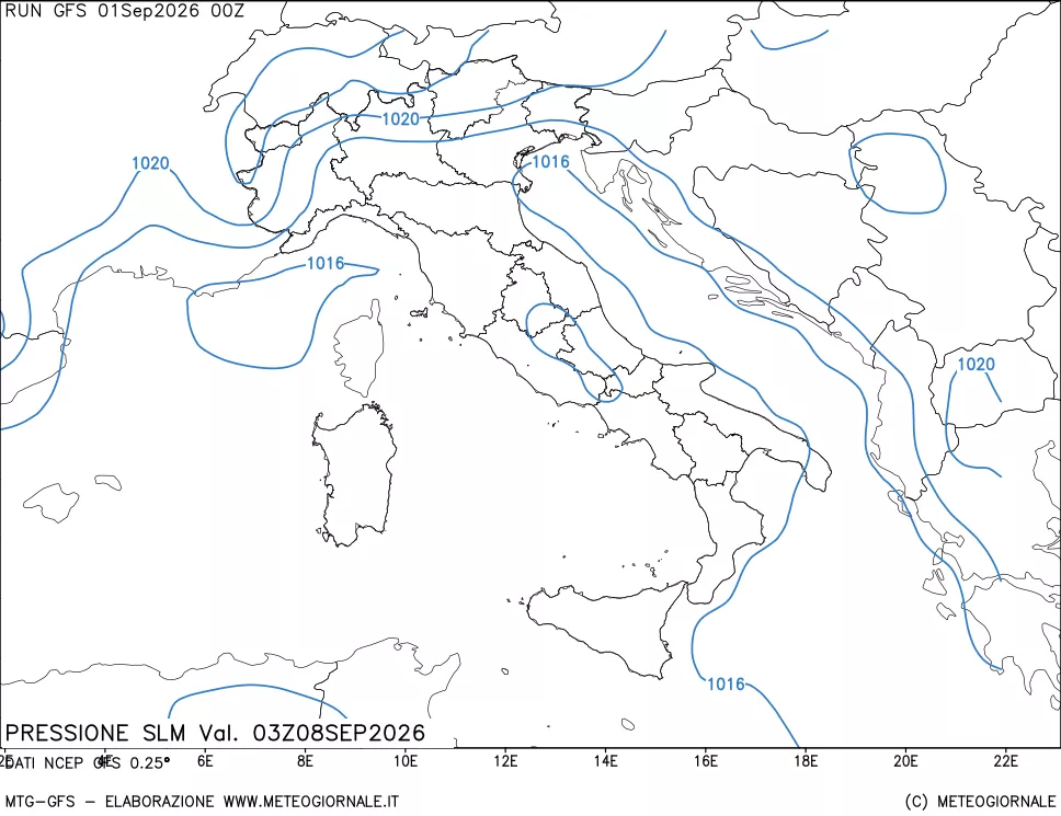 mappa Pressione sul livello del mare