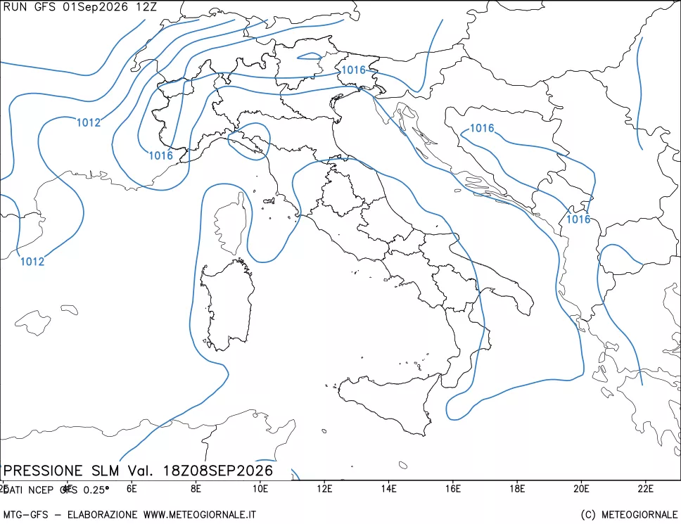 mappa Pressione sul livello del mare