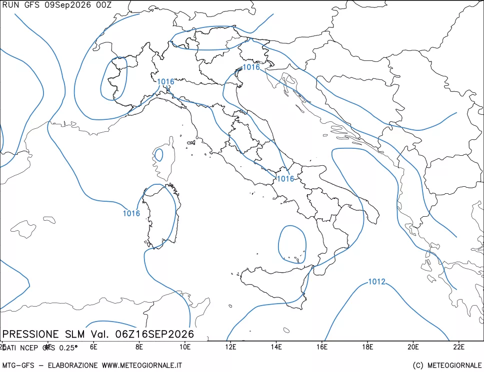mappa Pressione sul livello del mare