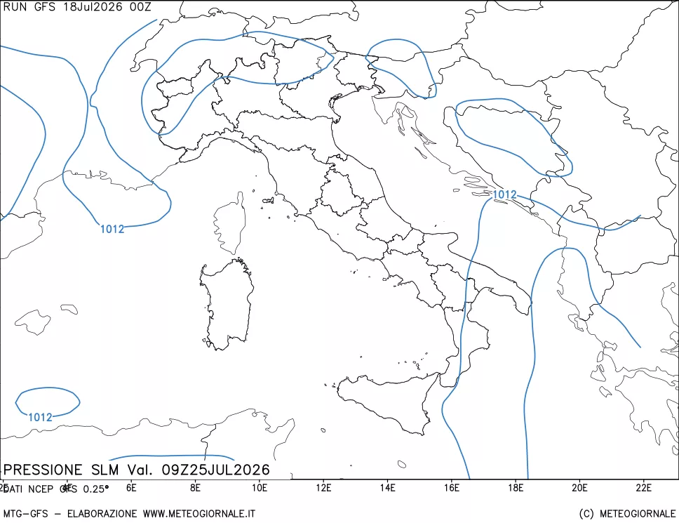 mappa Pressione sul livello del mare