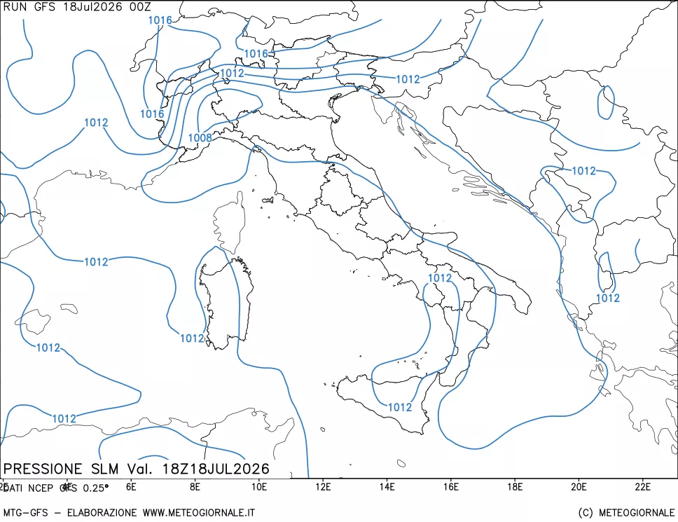 mappa Pressione sul livello del mare