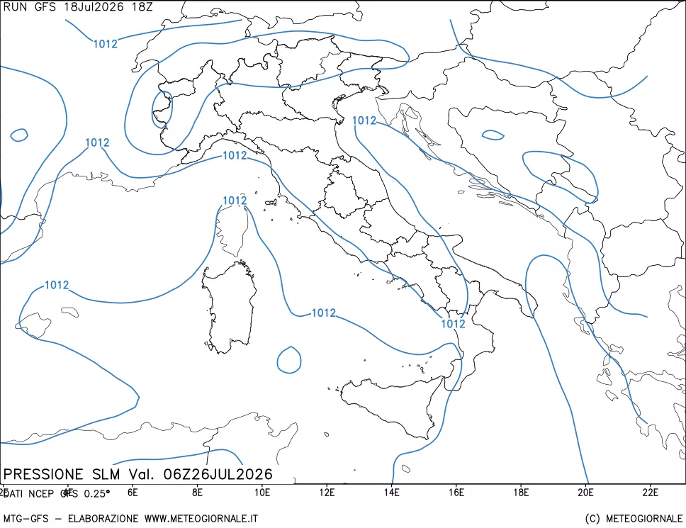 mappa Pressione sul livello del mare